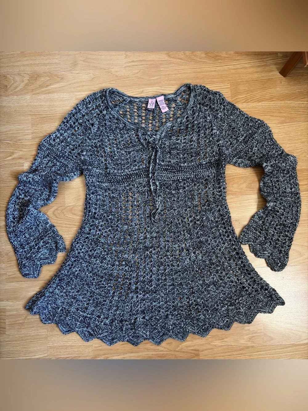 love on a hanger Gray Open-Knit Tie-Front Sweater